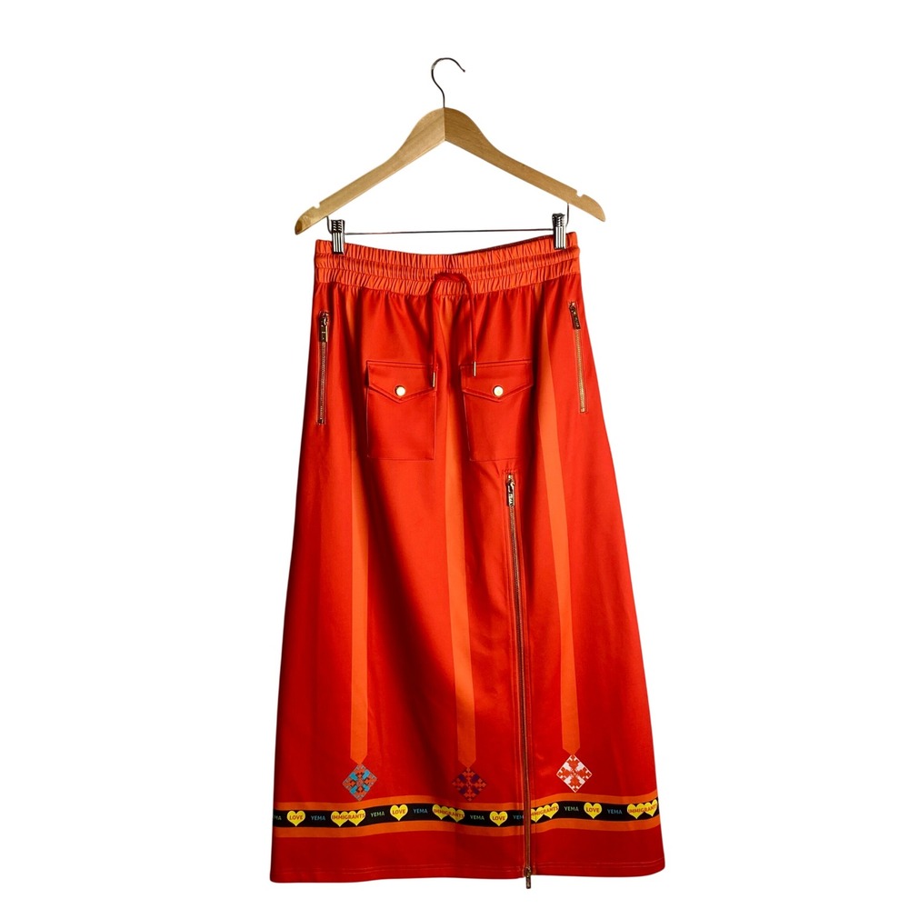 YEMA Hawi  Love Immigrants Orange Maxi Skirt Utility Cargo Large Streetwear $350